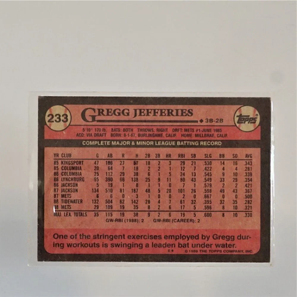 TOPPS 1989 GREG JEFFERIES METS ROOKIE CARD # 233